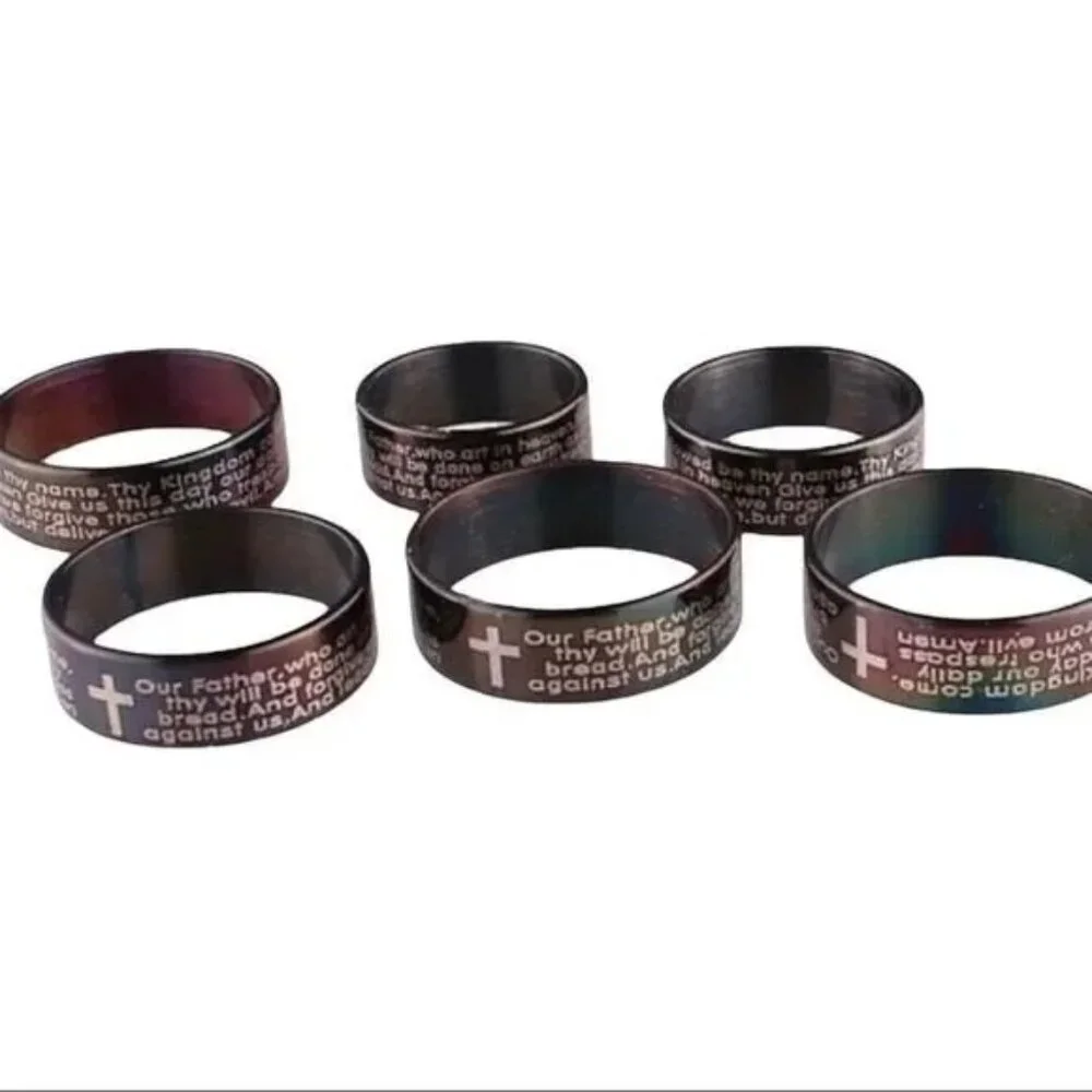 NWT MEN'S CHRISTIAN THE LORD'S PRAYER STAINLESS STEEL BLACK RING SIZE 8, 10 & 11